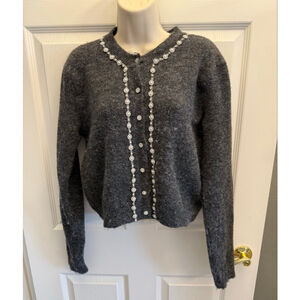 Maeve by Anthropologie embellished crew-neck cardigan sweater gray XS